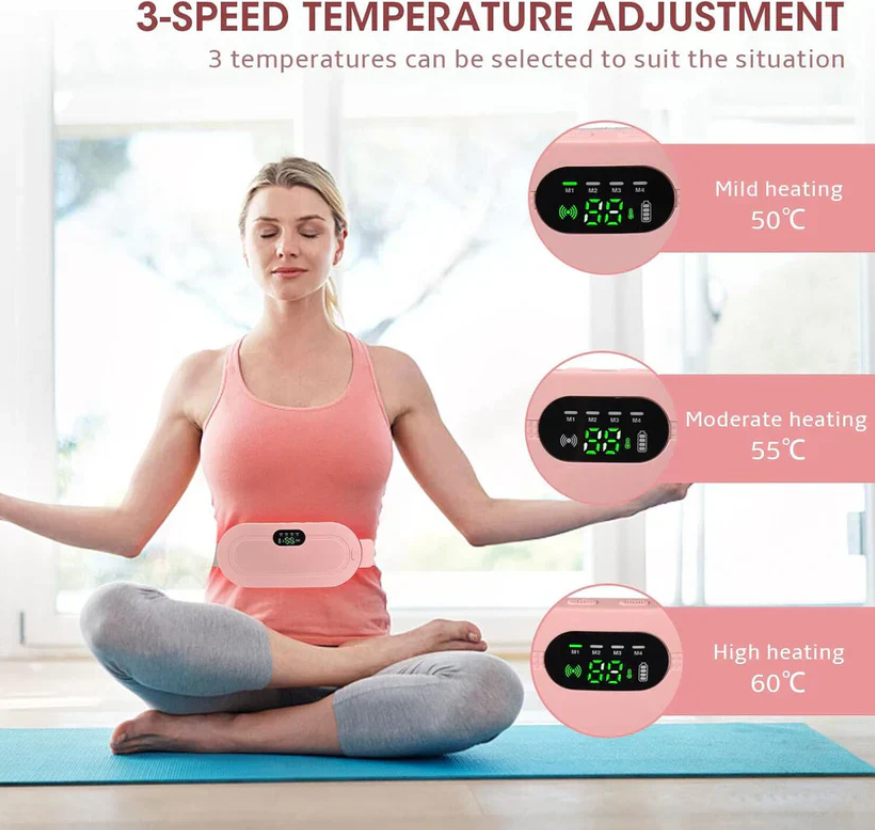 Period Pain Cramp Relief Belt -Portable Menstrual Heating Pad, Heated Belly Belt for Menstrual Cramp Relief with 3 Heat Levels and 4 Modes, Electric Belt Massage for Women and Girls